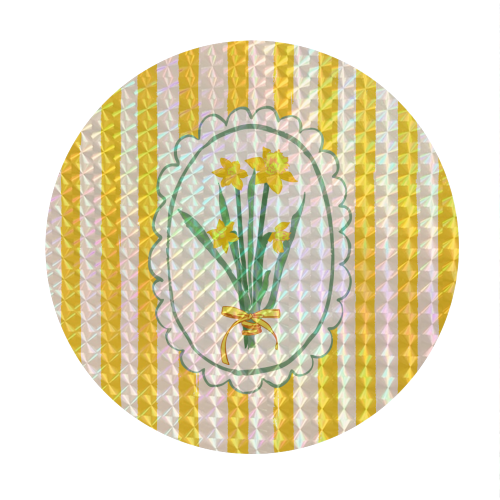 Retro Daffodils Bouquet Yellow Stripes Whimsical Border - Circle Sticker by AbstraBotanica by Ezbie