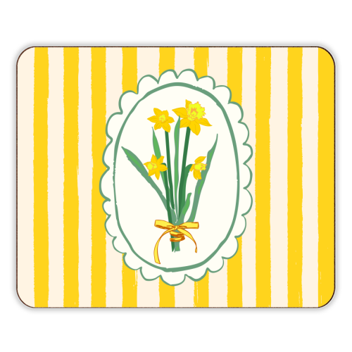 Retro Daffodils Bouquet Yellow Stripes Whimsical Border - designer placemat by AbstraBotanica by Ezbie