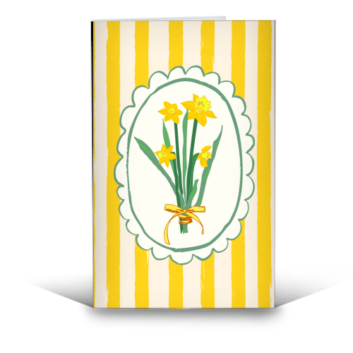 Retro Daffodils Bouquet Yellow Stripes Whimsical Border - funny greeting card by AbstraBotanica by Ezbie