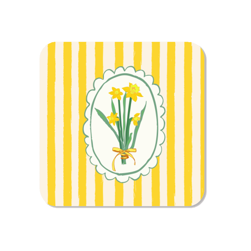 Retro Daffodils Bouquet Yellow Stripes Whimsical Border - Magnet by AbstraBotanica by Ezbie