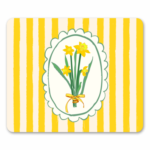 Retro Daffodils Bouquet Yellow Stripes Whimsical Border - mouse mat by AbstraBotanica by Ezbie