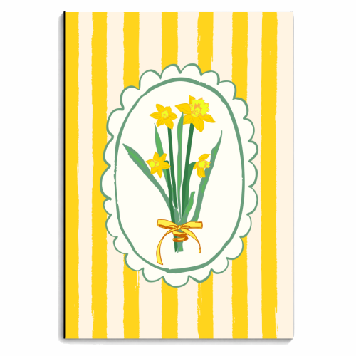 Retro Daffodils Bouquet Yellow Stripes Whimsical Border - personalised A4, A5, A6 notebook by AbstraBotanica by Ezbie