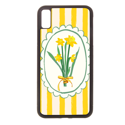 Retro Daffodils Bouquet Yellow Stripes Whimsical Border - stylish phone case by AbstraBotanica by Ezbie