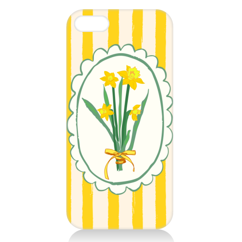 Retro Daffodils Bouquet Yellow Stripes Whimsical Border - unique phone case by AbstraBotanica by Ezbie