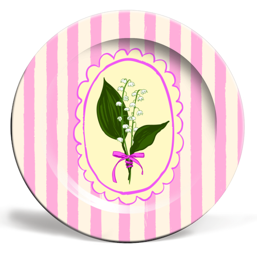 Vintage Lily of the Valley Coquette Pink Striped Floral - ceramic dinner plate by AbstraBotanica by Ezbie