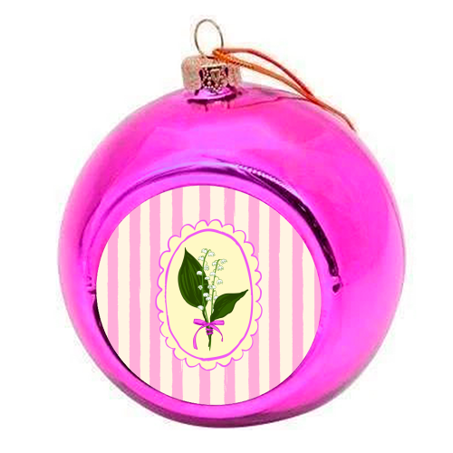Vintage Lily of the Valley Coquette Pink Striped Floral - colourful christmas bauble by AbstraBotanica by Ezbie