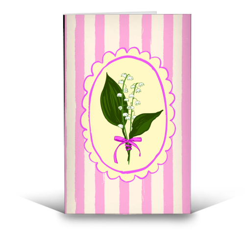 Vintage Lily of the Valley Coquette Pink Striped Floral - funny greeting card by AbstraBotanica by Ezbie
