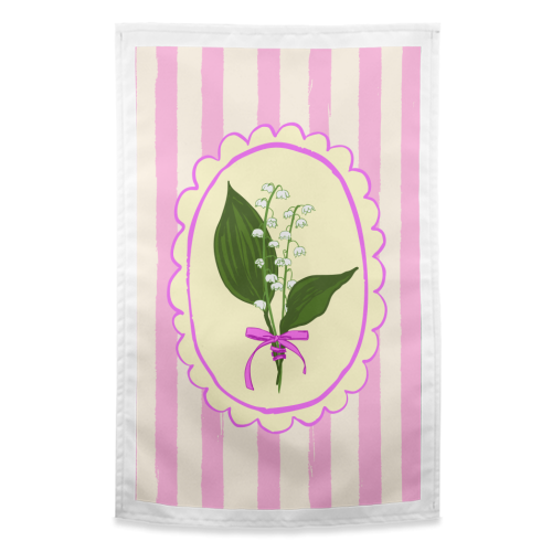 Vintage Lily of the Valley Coquette Pink Striped Floral - funny tea towel by AbstraBotanica by Ezbie