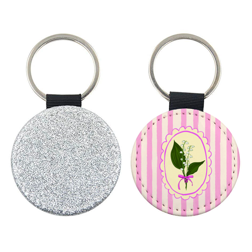Vintage Lily of the Valley Coquette Pink Striped Floral - keyring by AbstraBotanica by Ezbie