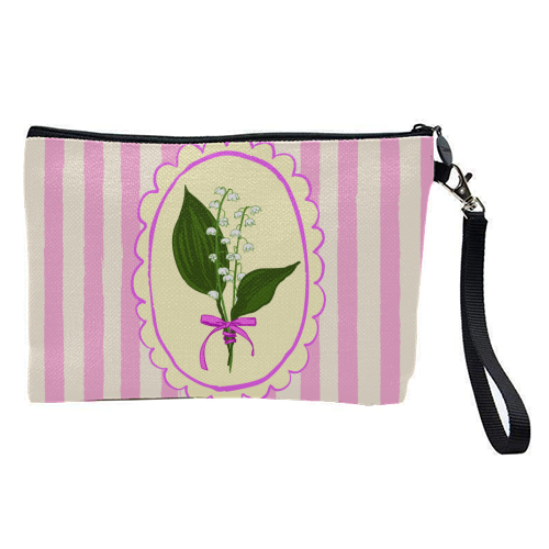 Vintage Lily of the Valley Coquette Pink Striped Floral - pretty makeup bag by AbstraBotanica by Ezbie