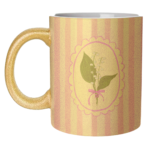 Vintage Lily of the Valley Coquette Pink Striped Floral - unique mug by AbstraBotanica by Ezbie