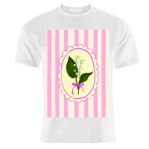 Vintage Lily of the Valley Coquette Pink Striped Floral - unique t shirt by AbstraBotanica by Ezbie