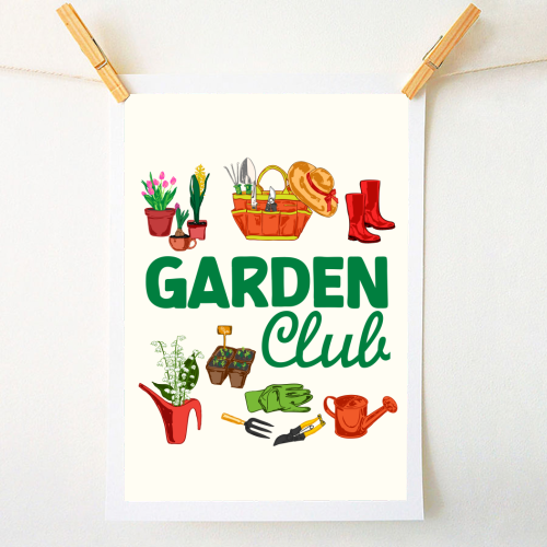 Garden Club – Vintage Gardening Tools with Florals - A1 - A4 art print by AbstraBotanica by Ezbie