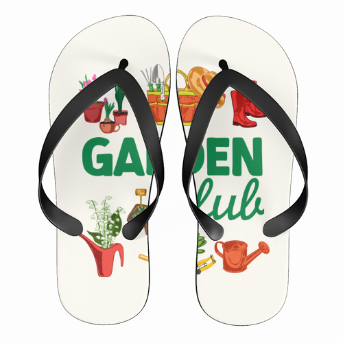 Garden Club – Vintage Gardening Tools with Florals - funny flip flops by AbstraBotanica by Ezbie