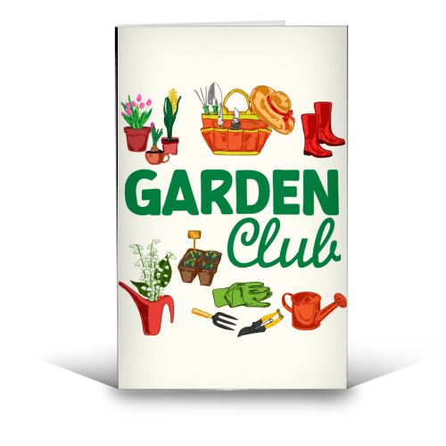 Garden Club – Vintage Gardening Tools with Florals - funny greeting card by AbstraBotanica by Ezbie