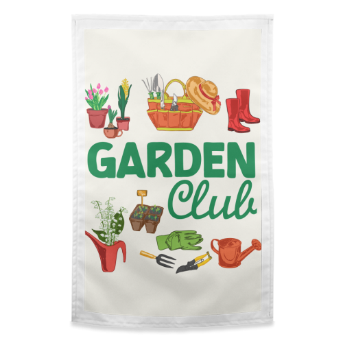 Garden Club – Vintage Gardening Tools with Florals - funny tea towel by AbstraBotanica by Ezbie