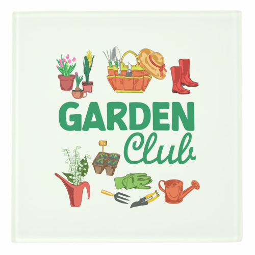 Garden Club – Vintage Gardening Tools with Florals - personalised beer coaster by AbstraBotanica by Ezbie
