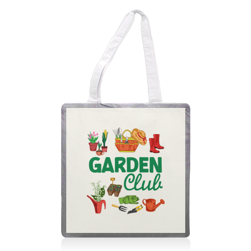 Garden Club – Vintage Gardening Tools with Florals - printed canvas tote bag by AbstraBotanica by Ezbie