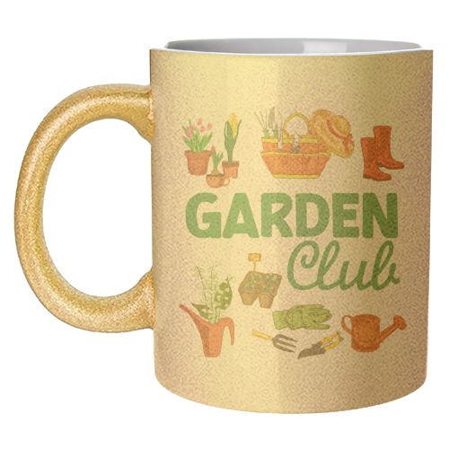 Garden Club – Vintage Gardening Tools with Florals - unique mug by AbstraBotanica by Ezbie