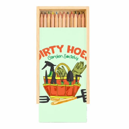 Dirty Hoes Garden Society Quirky Gardening Illustration - Coloured Pencils with Box by AbstraBotanica by Ezbie