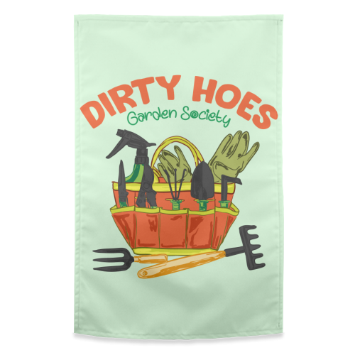 Dirty Hoes Garden Society Quirky Gardening Illustration - funny tea towel by AbstraBotanica by Ezbie