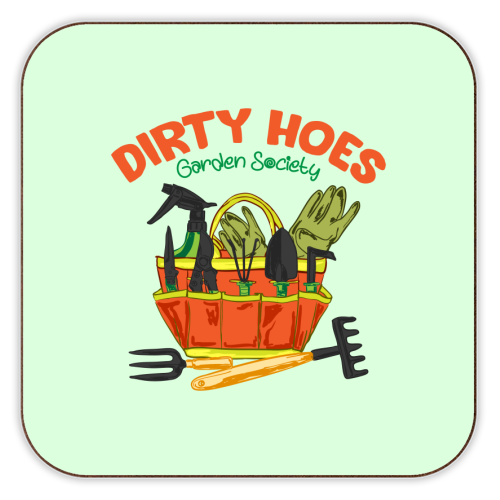 Dirty Hoes Garden Society Quirky Gardening Illustration - personalised beer coaster by AbstraBotanica by Ezbie