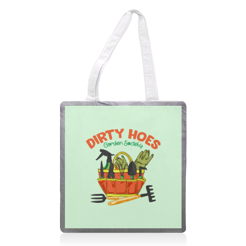Dirty Hoes Garden Society Quirky Gardening Illustration - printed canvas tote bag by AbstraBotanica by Ezbie