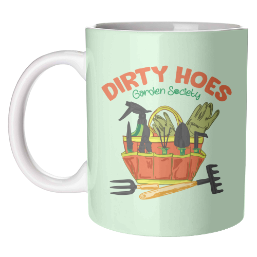 Dirty Hoes Garden Society Quirky Gardening Illustration - unique mug by AbstraBotanica by Ezbie