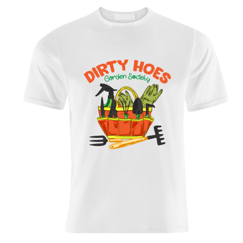 Dirty Hoes Garden Society Quirky Gardening Illustration - unique t shirt by AbstraBotanica by Ezbie