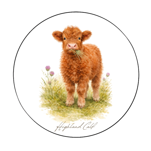 Highland Calf - Circle Sticker by Wildling Studio