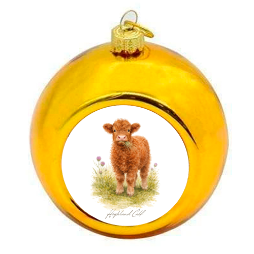 Highland Calf - colourful christmas bauble by Wildling Studio