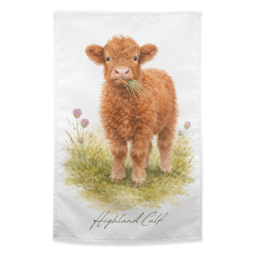 Highland Calf - funny tea towel by Wildling Studio