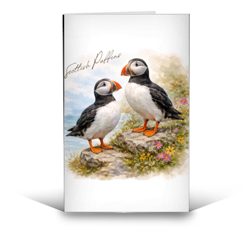 Scottish Puffins - funny greeting card by Wildling Studio