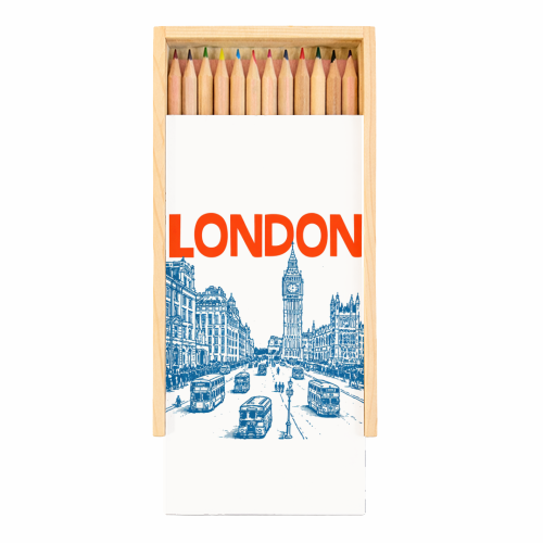 London Line Art - Coloured Pencils with Box by Ms Doodle