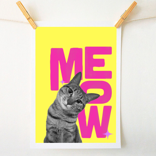 Meow Retro Cat Collage | Neon Pink & Red Pop Art Statement - A1 - A4 art print by Ania Wieclaw