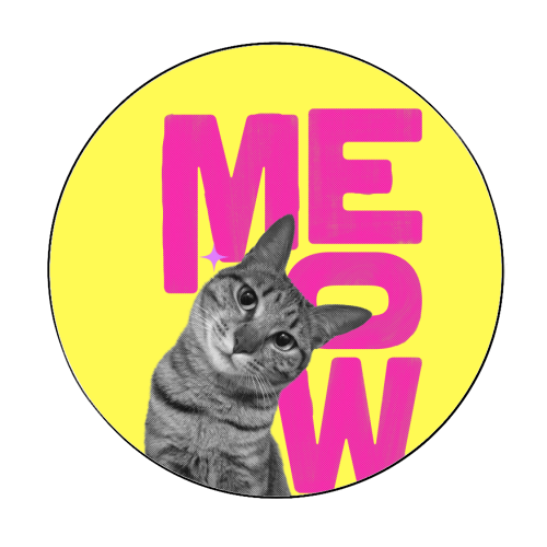Meow Retro Cat Collage | Neon Pink & Red Pop Art Statement - Circle Sticker by Ania Wieclaw