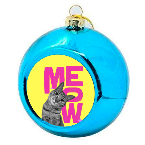 Meow Retro Cat Collage | Neon Pink & Red Pop Art Statement - colourful christmas bauble by Ania Wieclaw