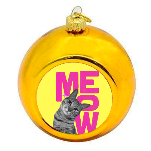 Meow Retro Cat Collage | Neon Pink & Red Pop Art Statement - colourful christmas bauble by Ania Wieclaw