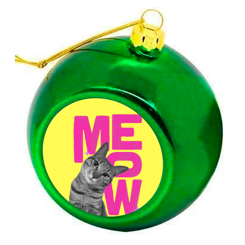 Meow Retro Cat Collage | Neon Pink & Red Pop Art Statement - colourful christmas bauble by Ania Wieclaw