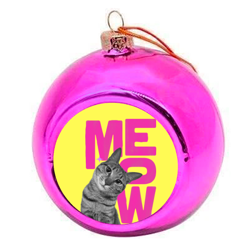 Meow Retro Cat Collage | Neon Pink & Red Pop Art Statement - colourful christmas bauble by Ania Wieclaw