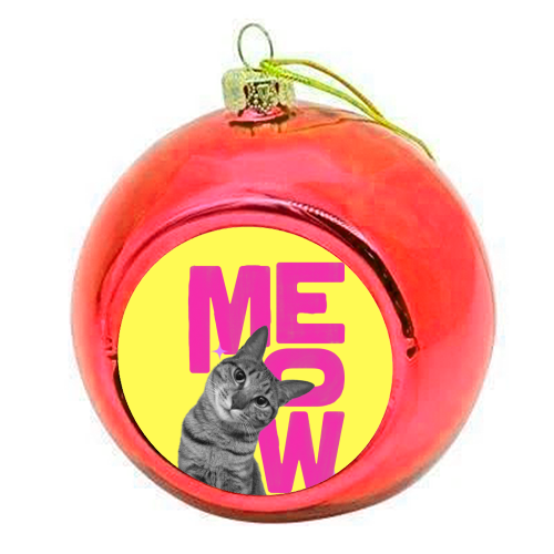 Meow Retro Cat Collage | Neon Pink & Red Pop Art Statement - colourful christmas bauble by Ania Wieclaw