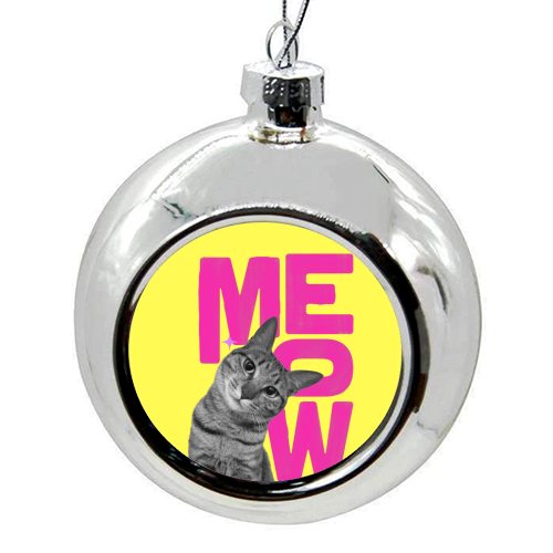 Meow Retro Cat Collage | Neon Pink & Red Pop Art Statement - colourful christmas bauble by Ania Wieclaw