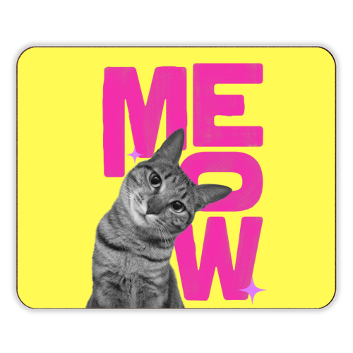 Meow Retro Cat Collage | Neon Pink & Red Pop Art Statement - designer placemat by Ania Wieclaw