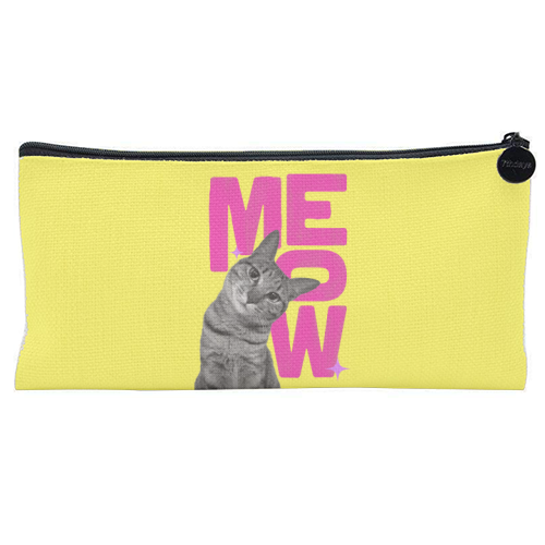 Meow Retro Cat Collage | Neon Pink & Red Pop Art Statement - flat pencil case by Ania Wieclaw