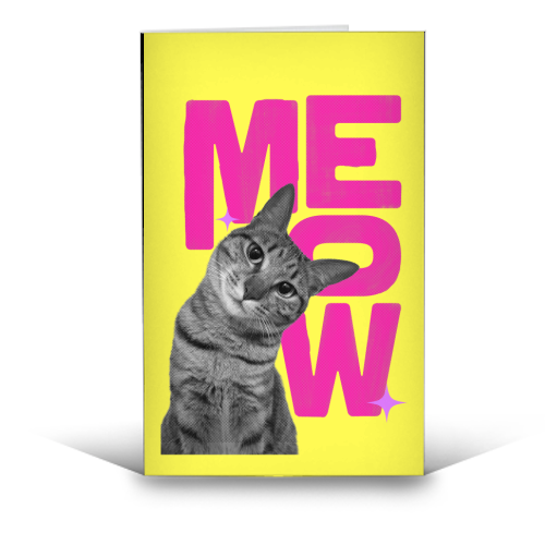 Meow Retro Cat Collage | Neon Pink & Red Pop Art Statement - funny greeting card by Ania Wieclaw