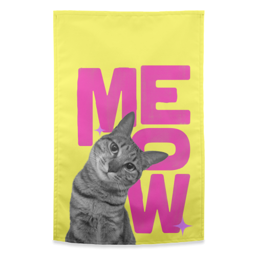 Meow Retro Cat Collage | Neon Pink & Red Pop Art Statement - funny tea towel by Ania Wieclaw