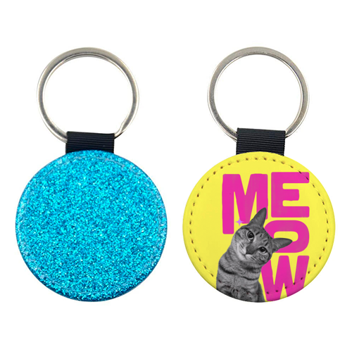 Meow Retro Cat Collage | Neon Pink & Red Pop Art Statement - keyring by Ania Wieclaw