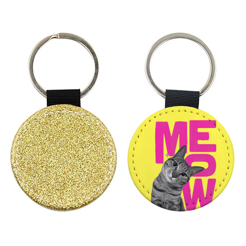 Meow Retro Cat Collage | Neon Pink & Red Pop Art Statement - keyring by Ania Wieclaw