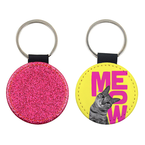 Meow Retro Cat Collage | Neon Pink & Red Pop Art Statement - keyring by Ania Wieclaw