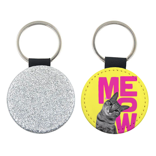Meow Retro Cat Collage | Neon Pink & Red Pop Art Statement - keyring by Ania Wieclaw